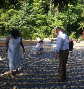 people walking the McAfee Labyrinth