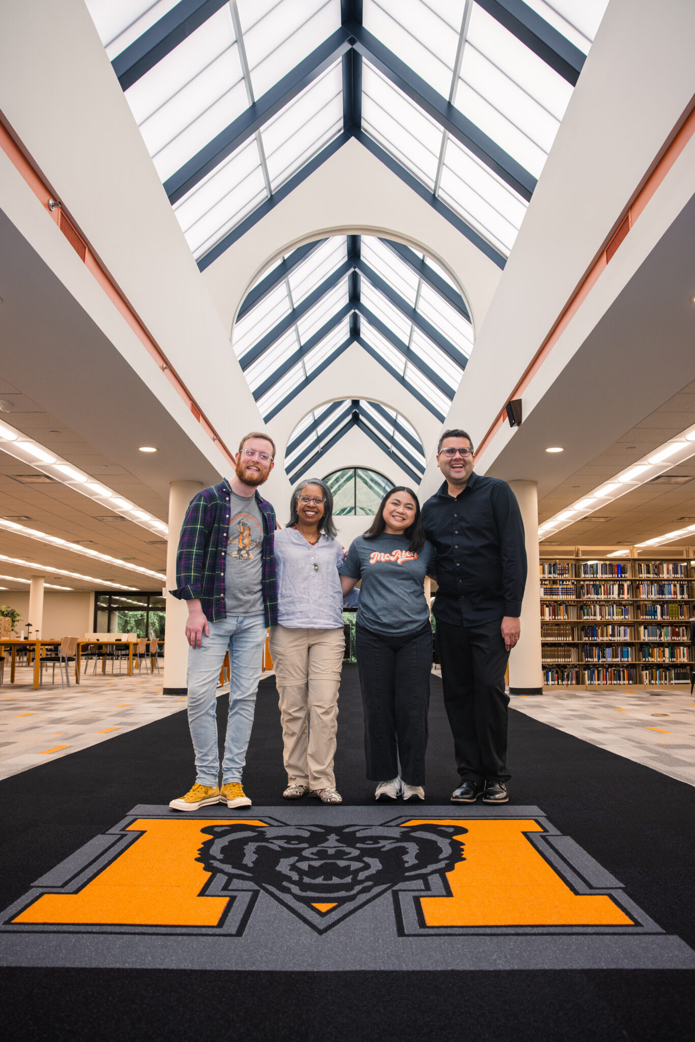 students in library